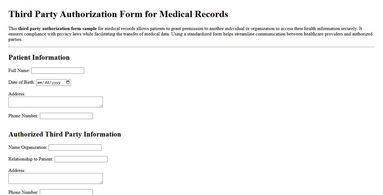 third party authorization form sample for medical records image preview