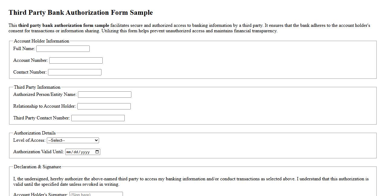 third party bank authorization form sample image preview