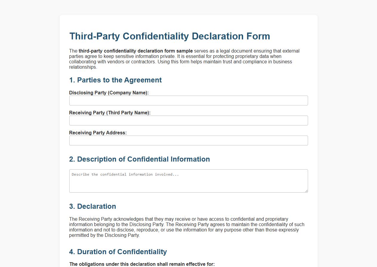 Third-party confidentiality declaration form sample image preview