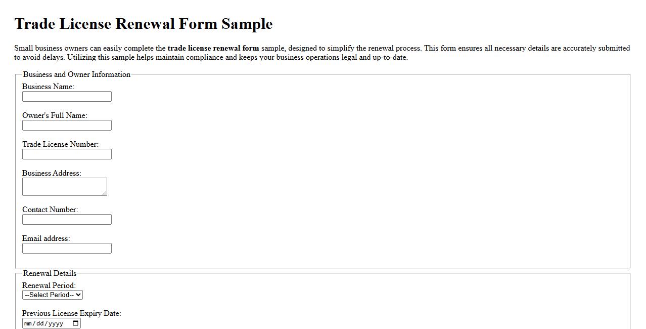 Trade license renewal form sample for small business owners image preview