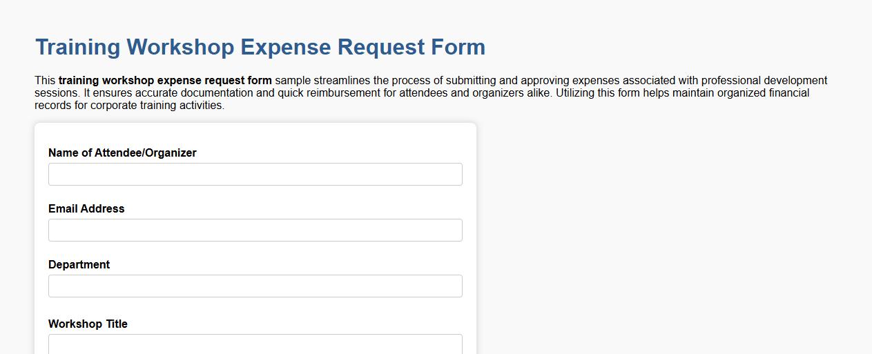 Training workshop expense request form sample image preview