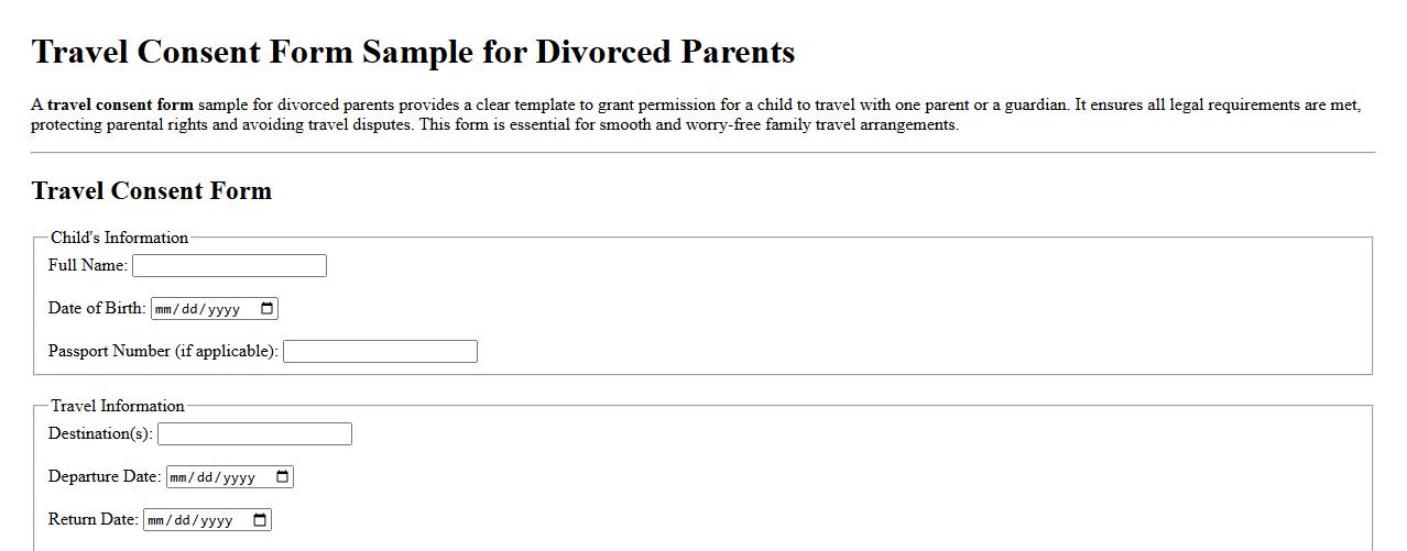 Travel consent form sample for divorced parents image preview