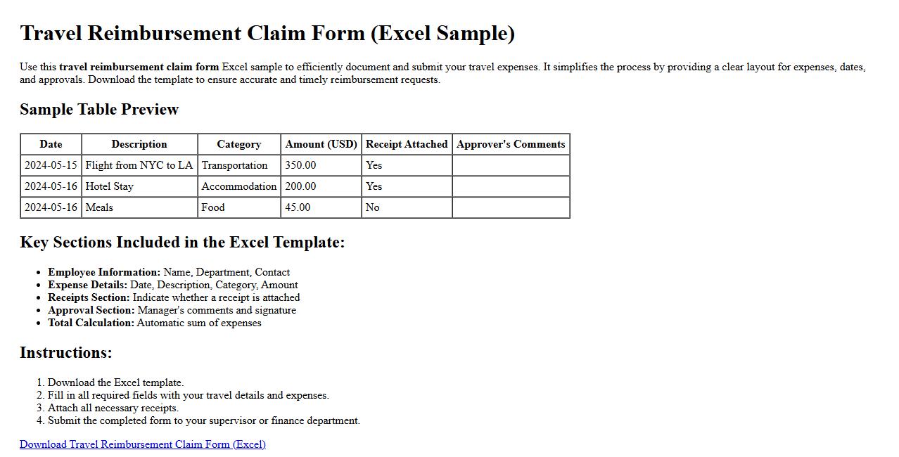 travel reimbursement claim form excel sample image preview
