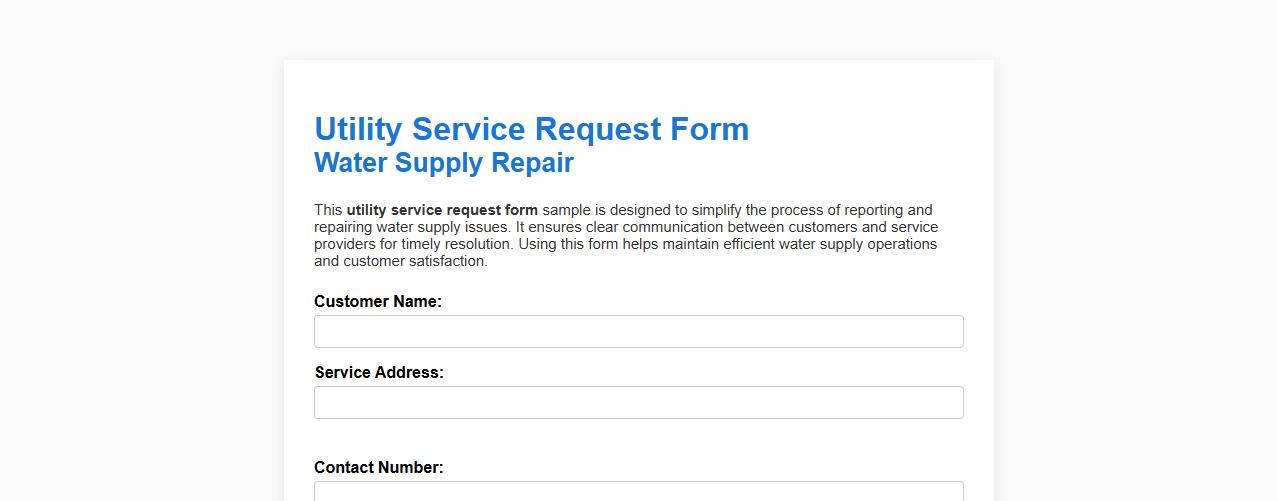 Utility service request form sample for water supply repair image preview