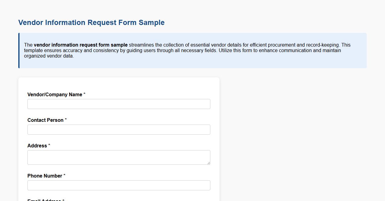 Vendor information request form sample image preview