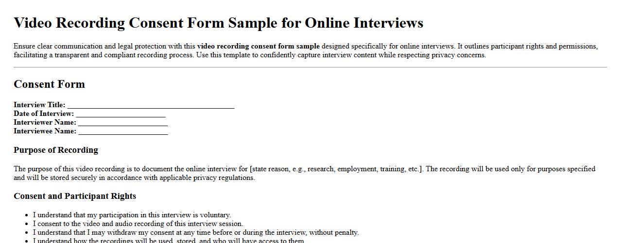 Video recording consent form sample for online interviews image preview