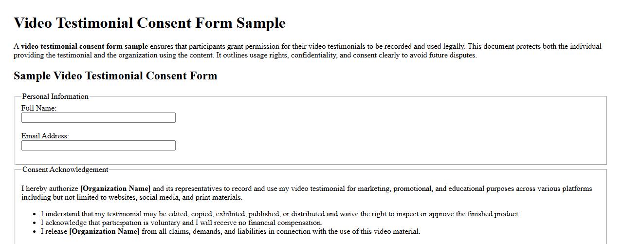 Video testimonial consent form sample image preview