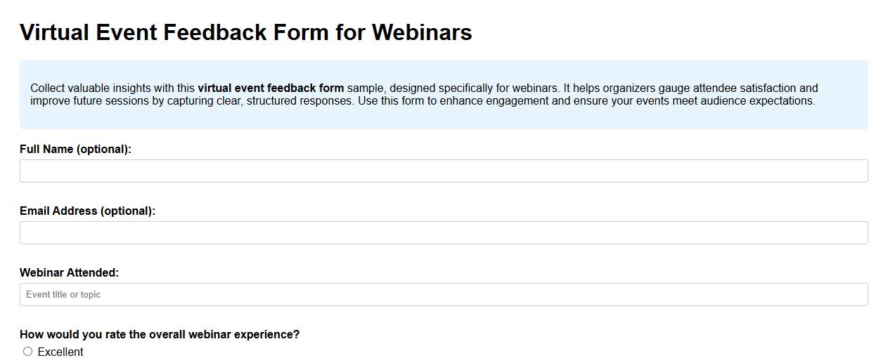 virtual event feedback form sample for webinars image preview
