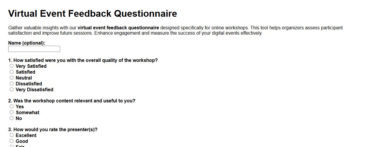 virtual event feedback questionnaire for online workshops image preview