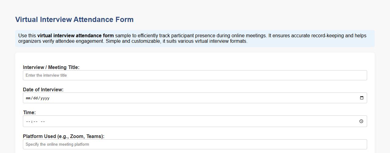 virtual interview attendance form sample for online meetings image preview