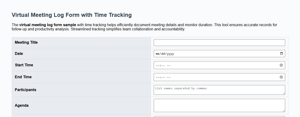 virtual meeting log form sample with time tracking image preview
