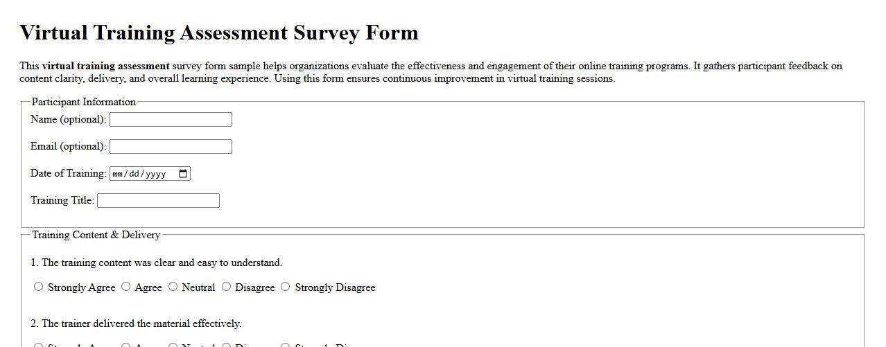 virtual training assessment survey form sample image preview
