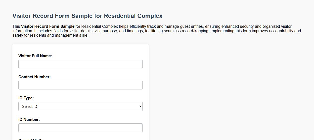 Visitor Record Form Sample for Residential Complex image preview