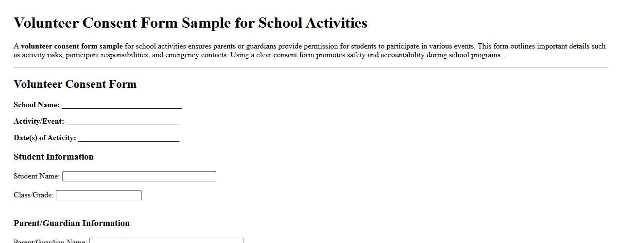 volunteer consent form sample for school activities image preview