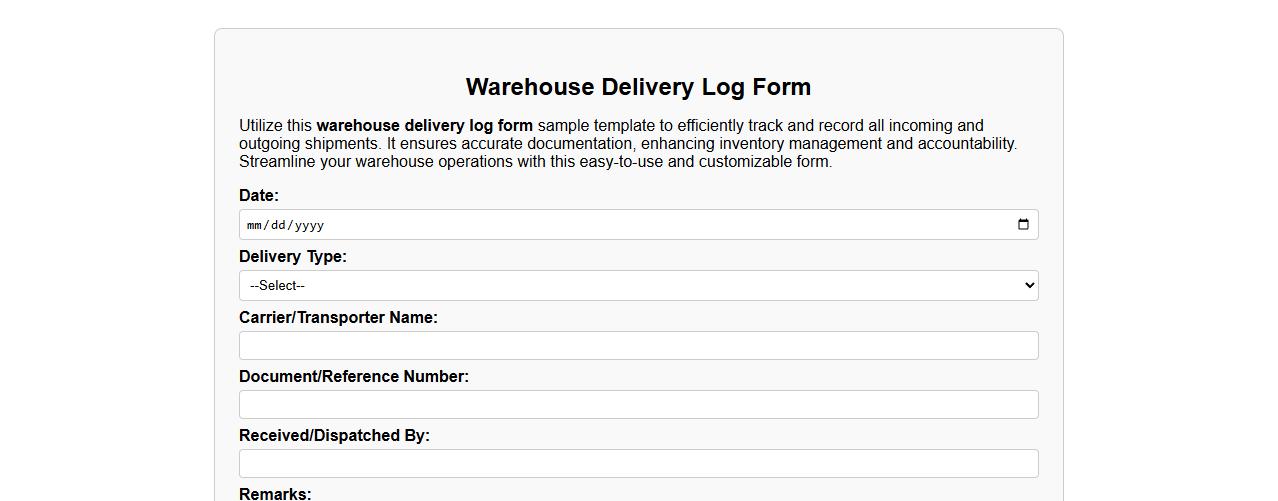 warehouse delivery log form sample template image preview