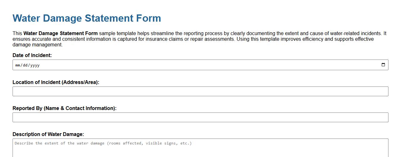 Water damage statement form sample template image preview