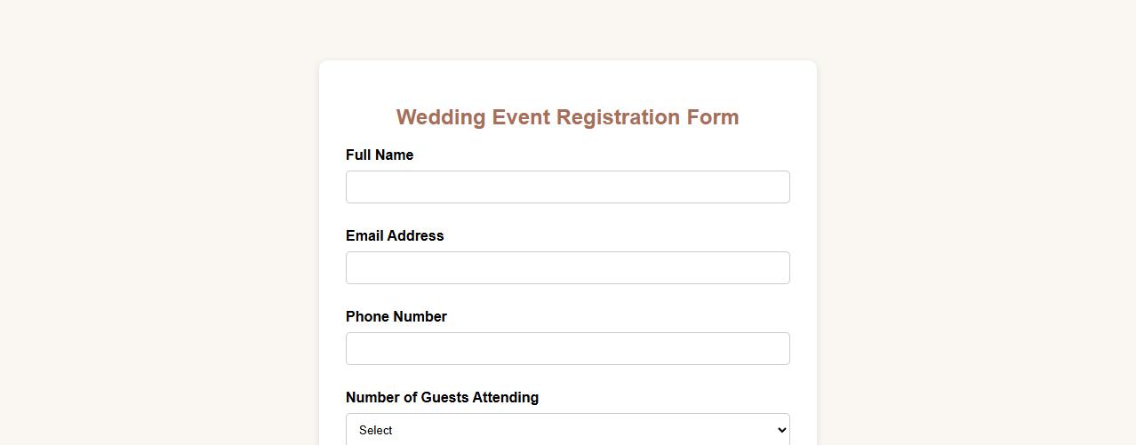 wedding event registration form sample image preview