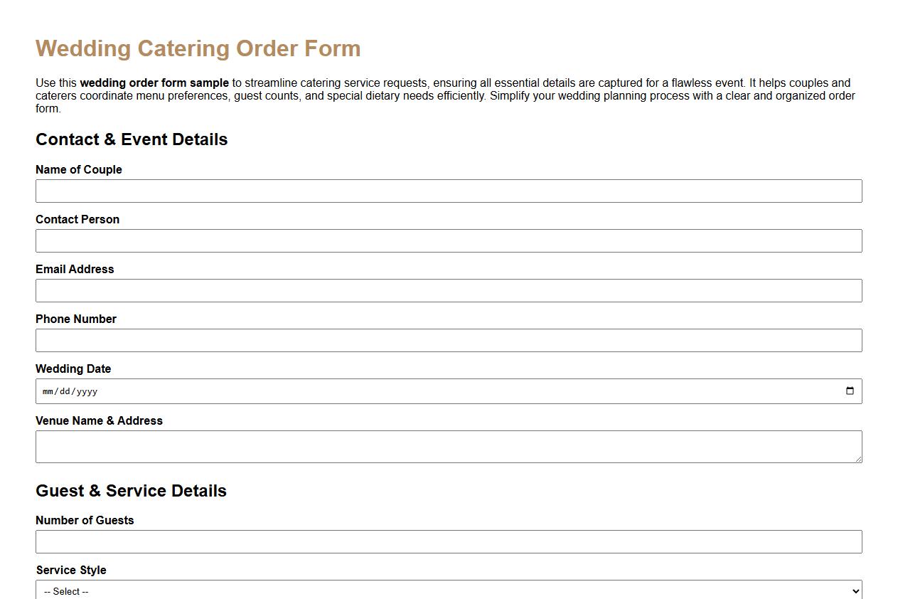 wedding order form sample for catering services image preview