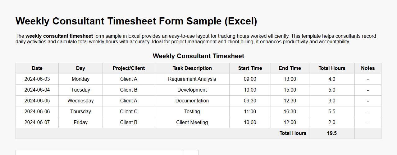 Weekly consultant timesheet form sample Excel image preview