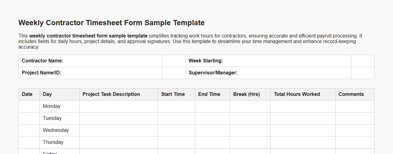 weekly contractor timesheet form sample template image preview