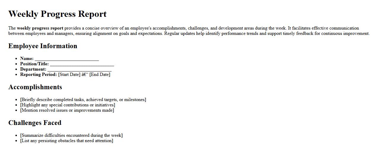 Weekly progress report for employee performance review image preview