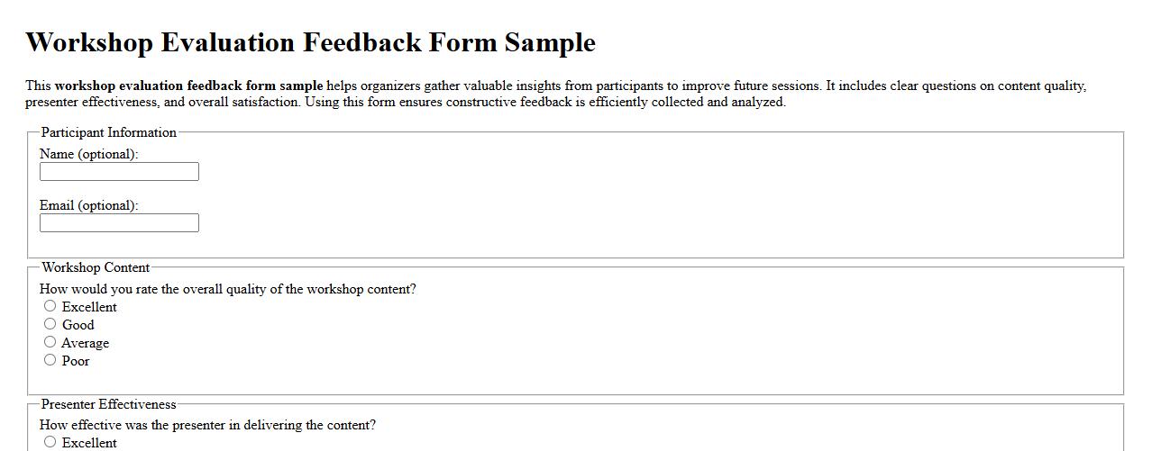 workshop evaluation feedback form sample image preview