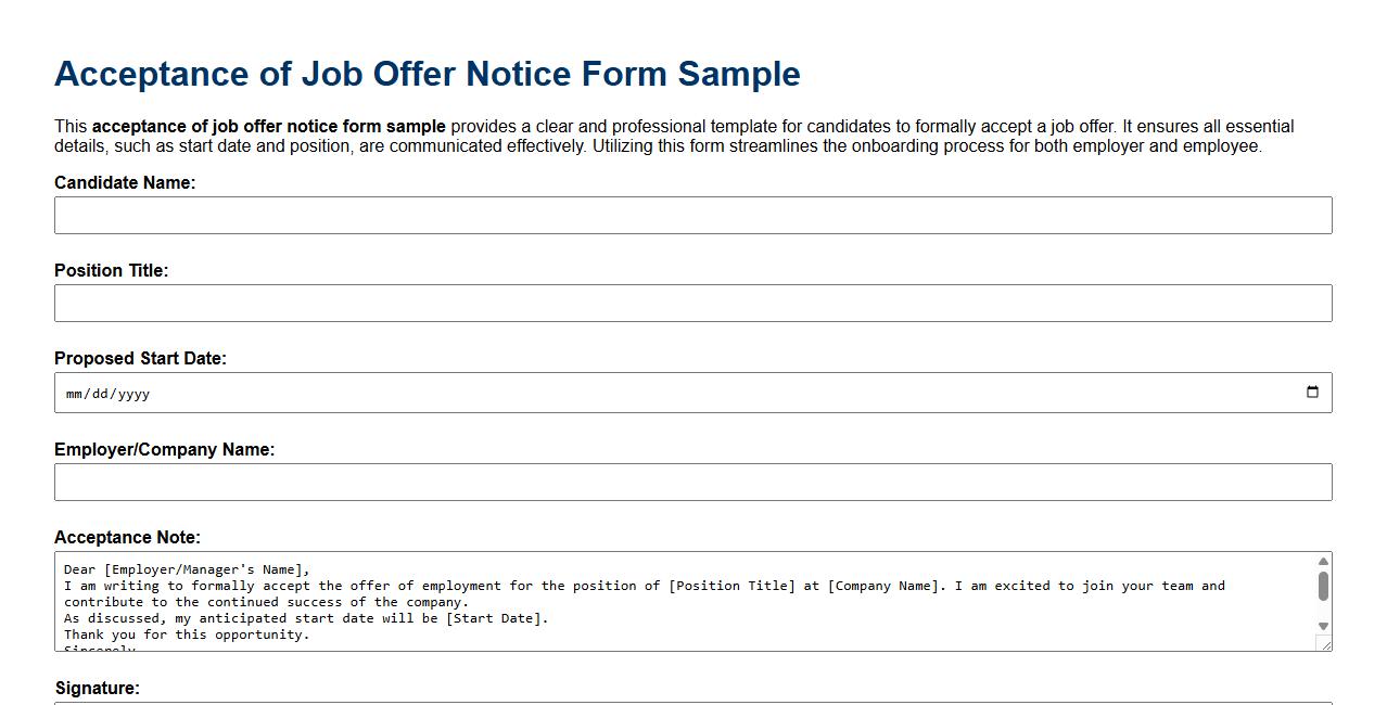 acceptance of job offer notice form sample image preview