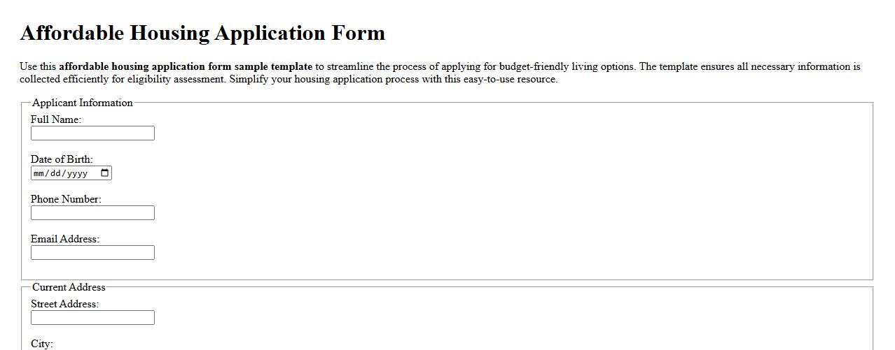 Affordable housing application form sample template image preview