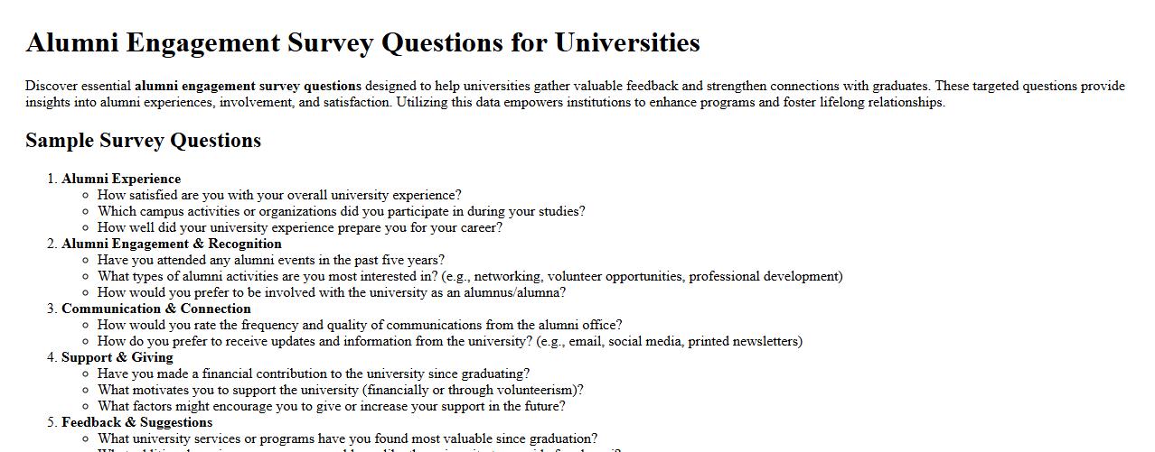 Alumni engagement survey questions for universities image preview