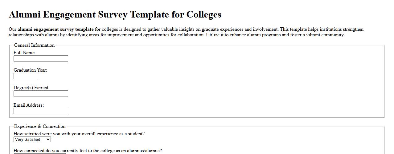 Alumni engagement survey template for colleges image preview