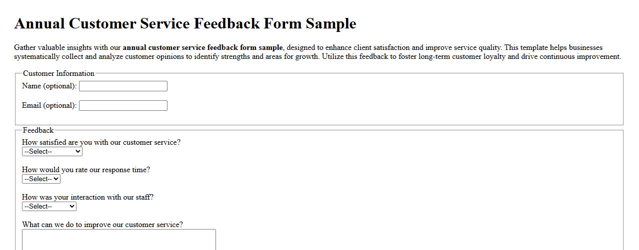 Annual customer service feedback form sample image preview