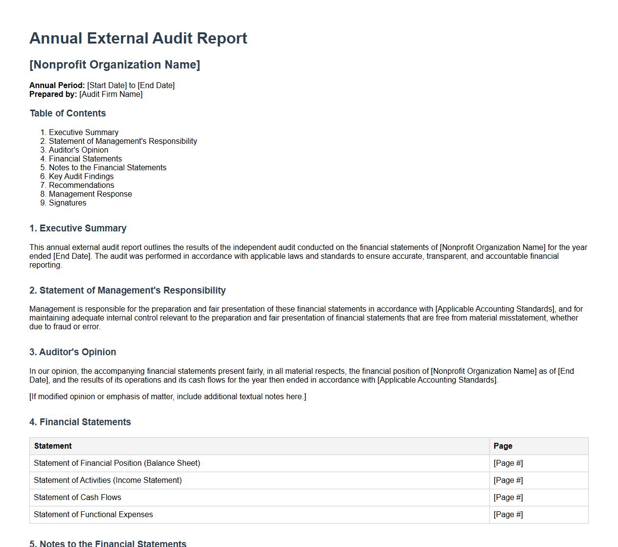 Annual external audit report template for nonprofit organizations image preview