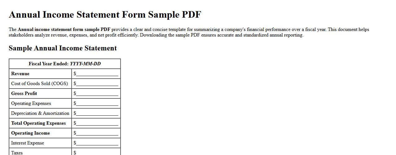 Annual income statement form sample PDF image preview