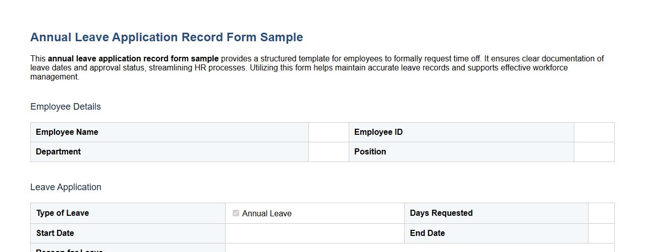 Annual leave application record form sample image preview