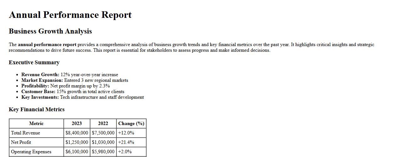 annual performance report for business growth analysis image preview