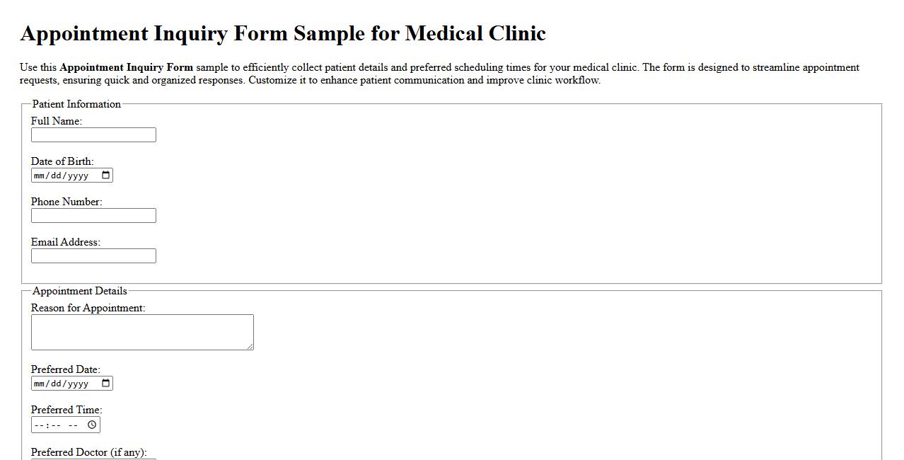 Appointment Inquiry Form Sample for Medical Clinic image preview