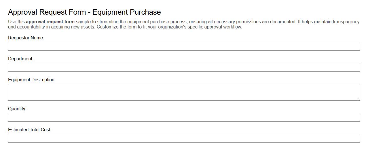 Approval request form sample for equipment purchase image preview