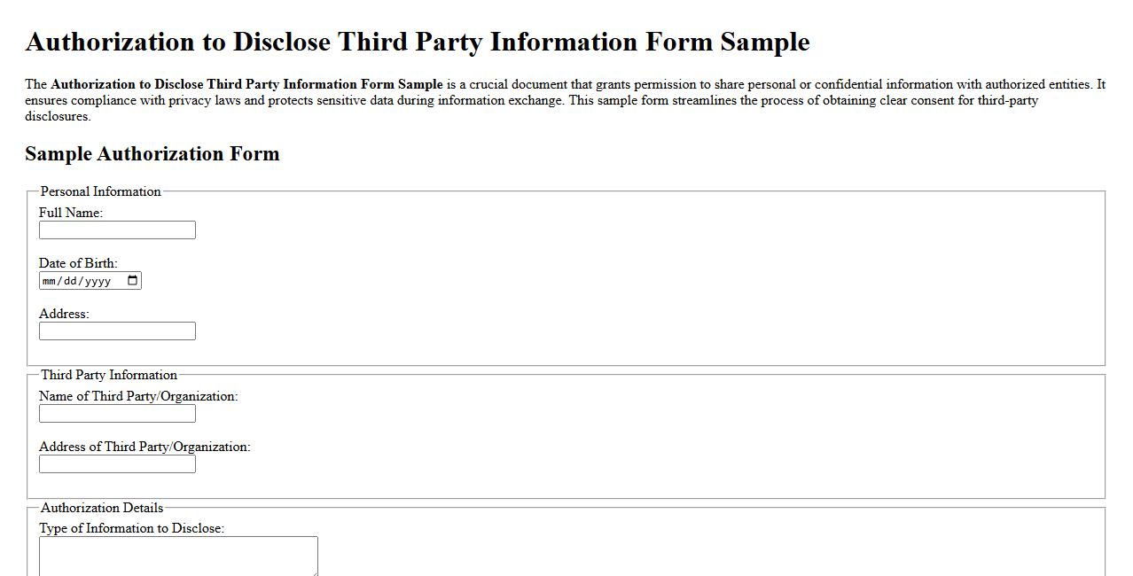 Authorization to Disclose Third Party Information Form Sample image preview