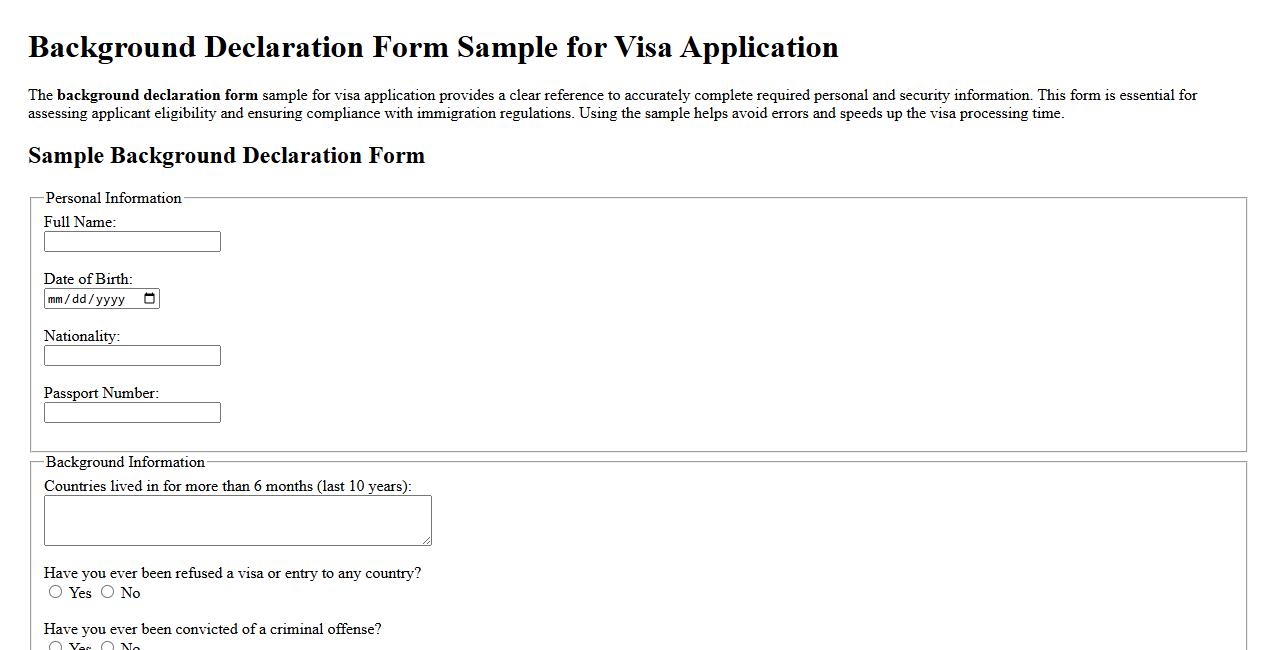 Background declaration form sample for visa application image preview