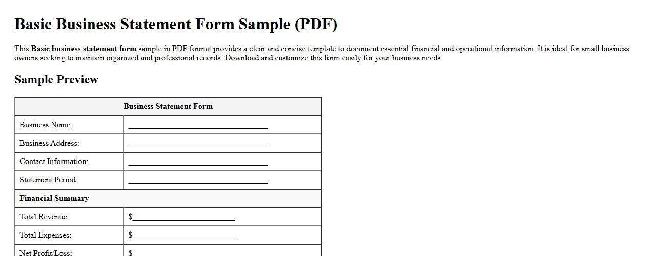 Basic business statement form sample in PDF format image preview