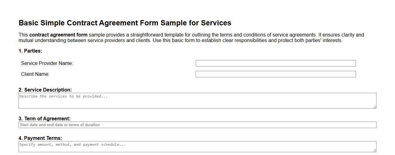 Basic simple contract agreement form sample for services image preview