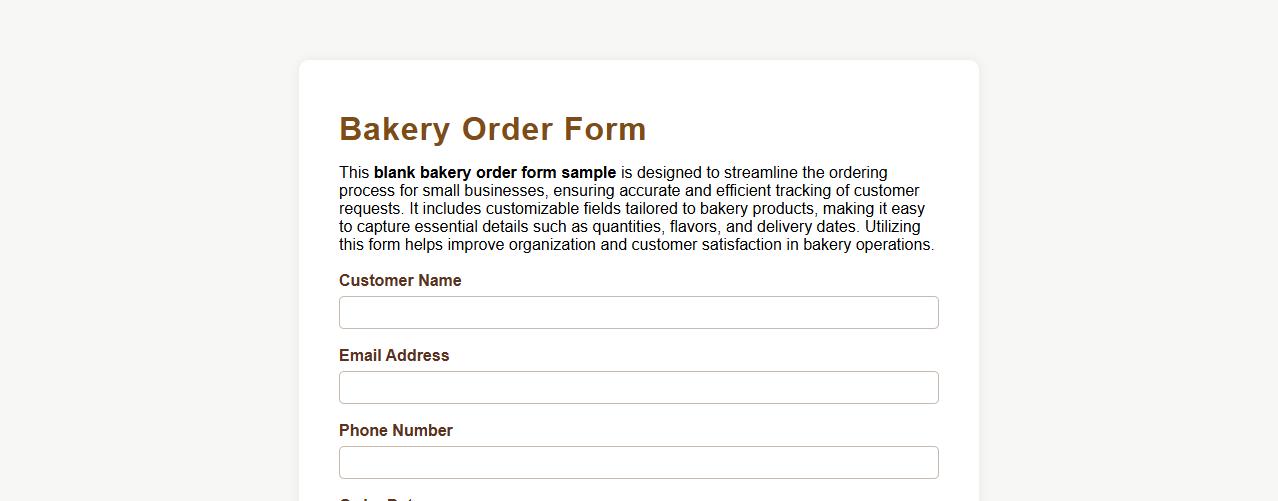 Blank bakery order form sample for small businesses image preview