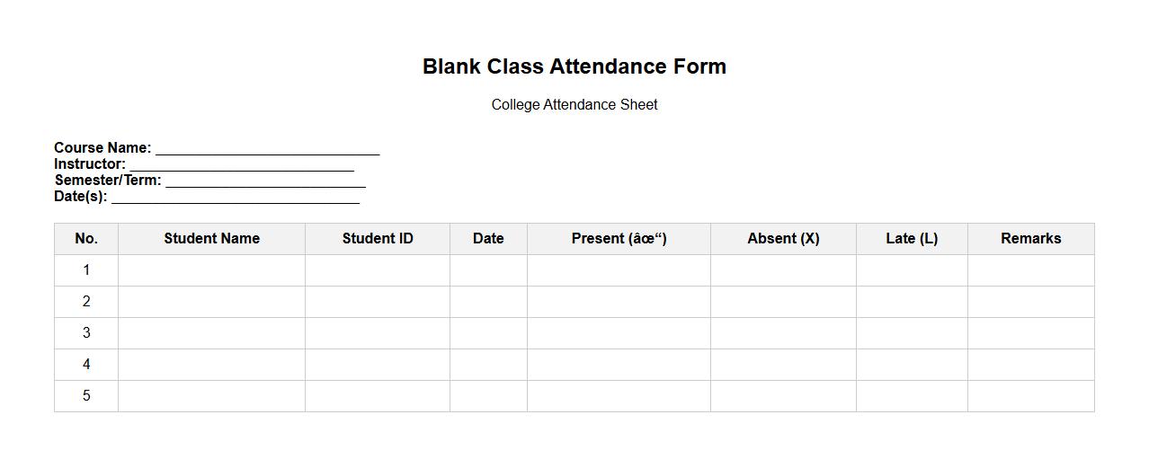 blank class attendance form sample for college image preview