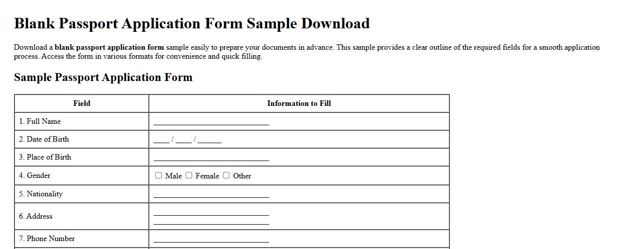 Blank passport application form sample download image preview