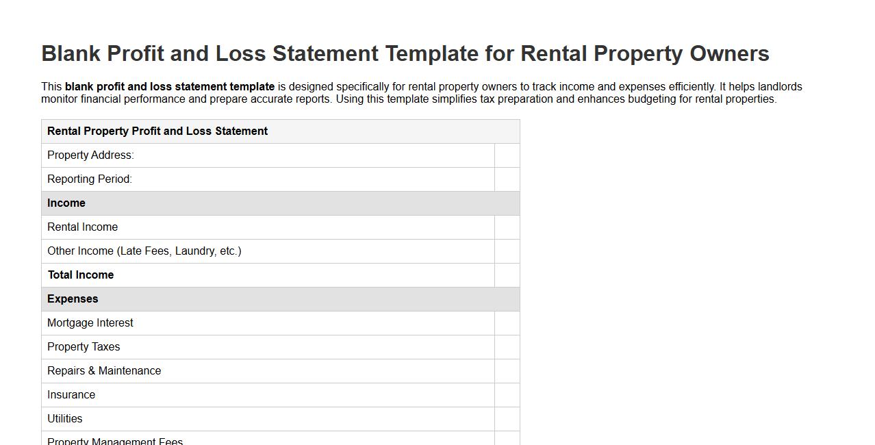 Blank profit and loss statement template for rental property owners image preview