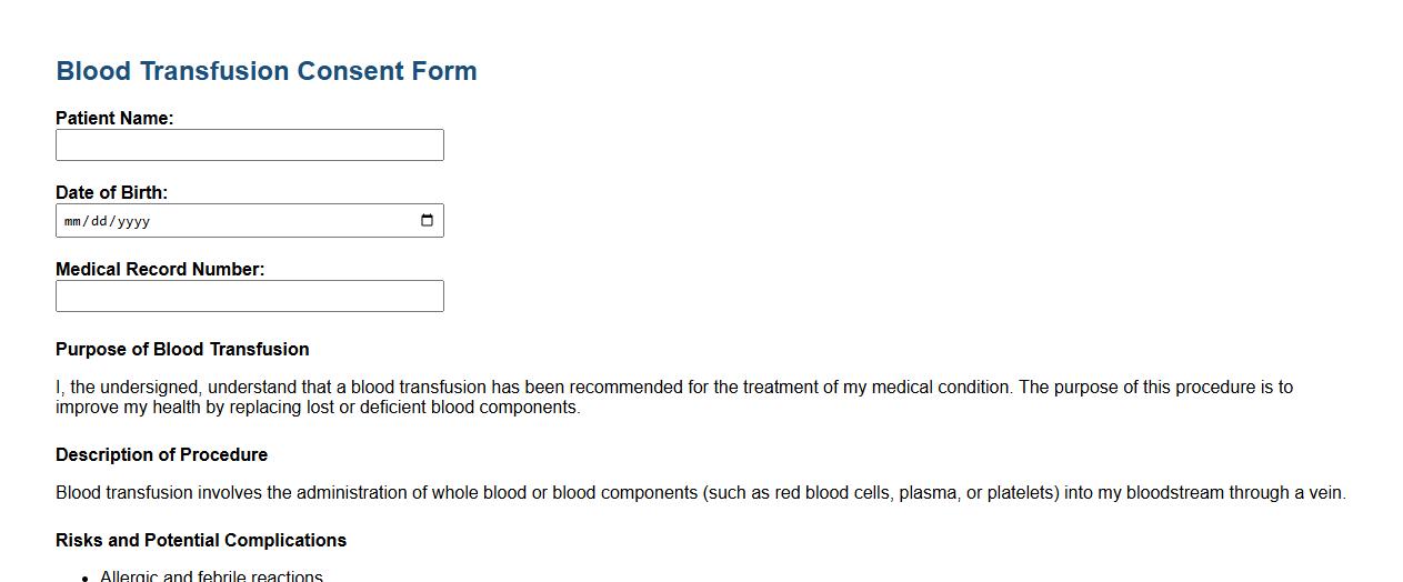 blood transfusion consent form sample with risk disclosure image preview