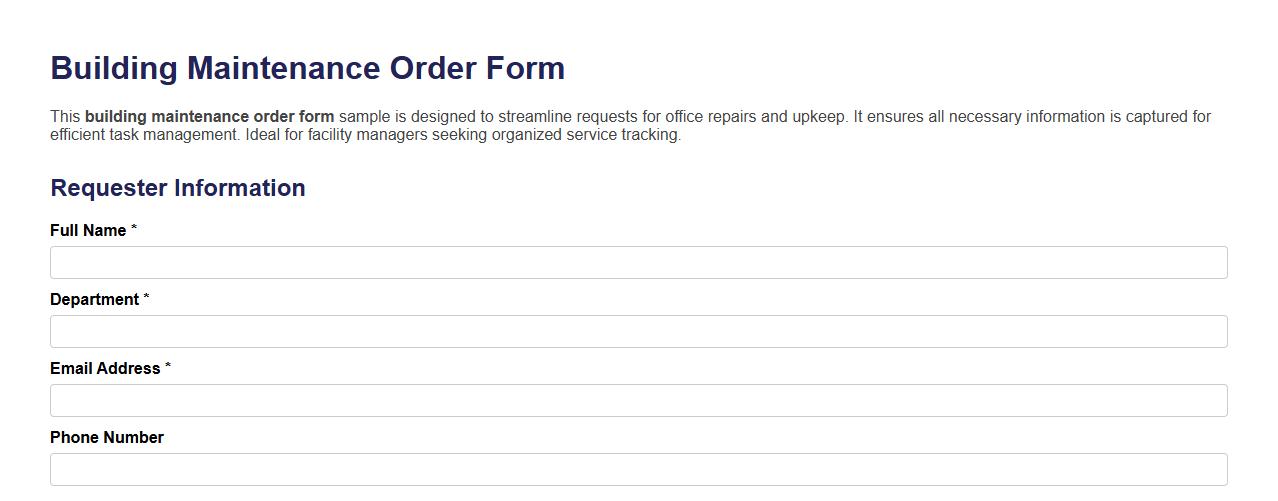 Building maintenance order form sample for offices image preview