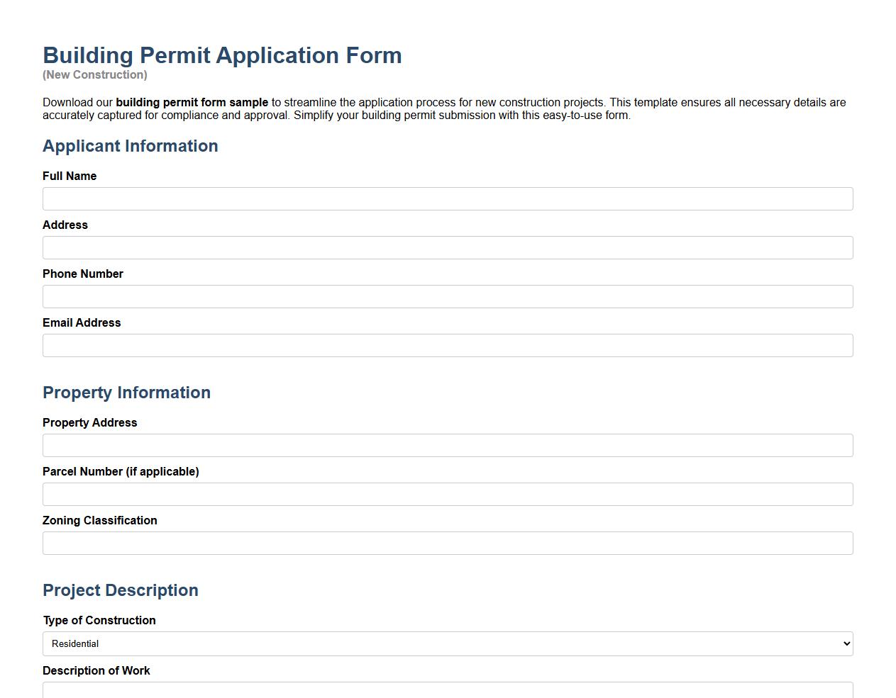 building permit form sample for new construction image preview