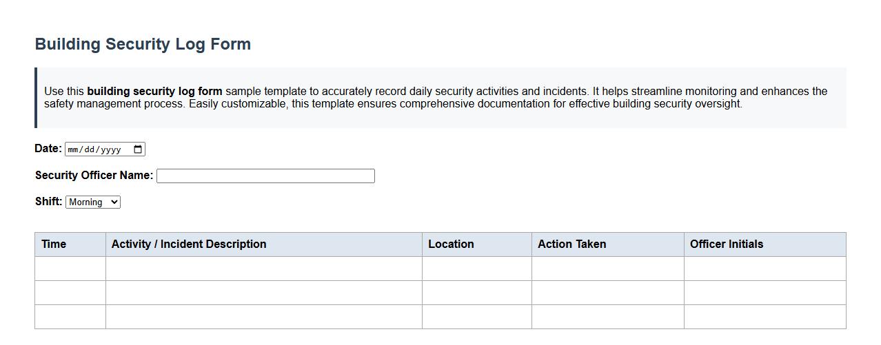 building security log form sample template image preview