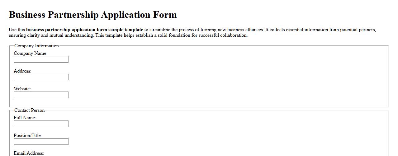 Business partnership application form sample template image preview